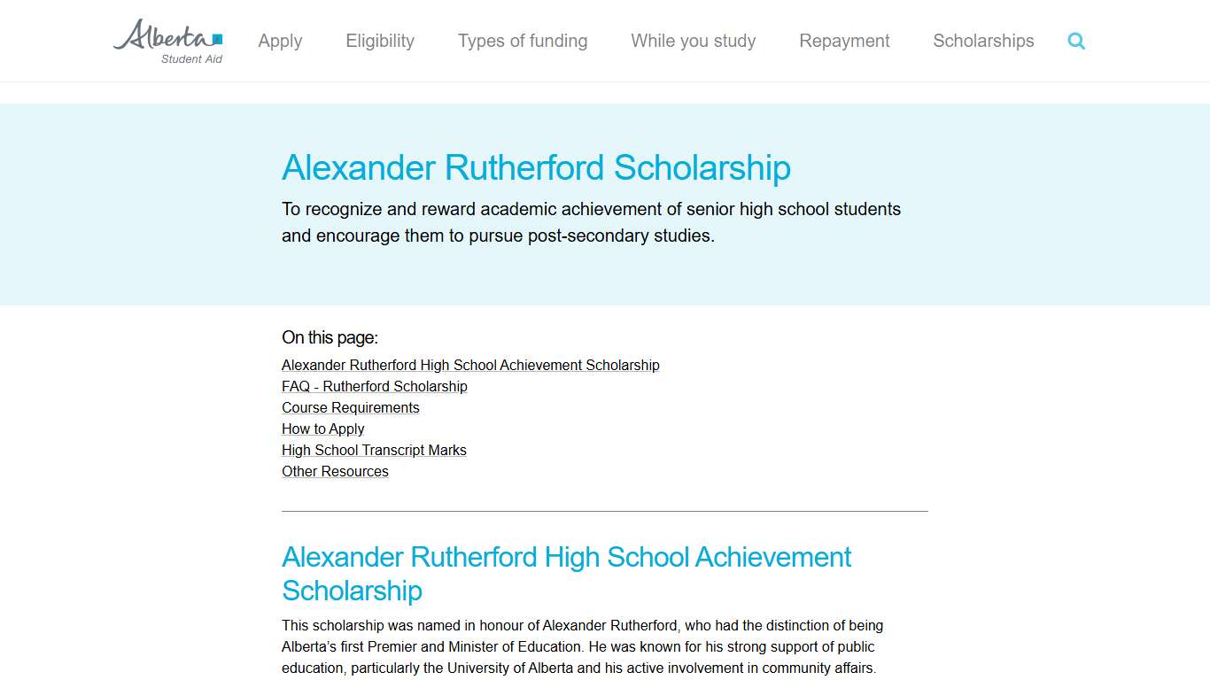 Alexander Rutherford Scholarship | Alberta Student Aid